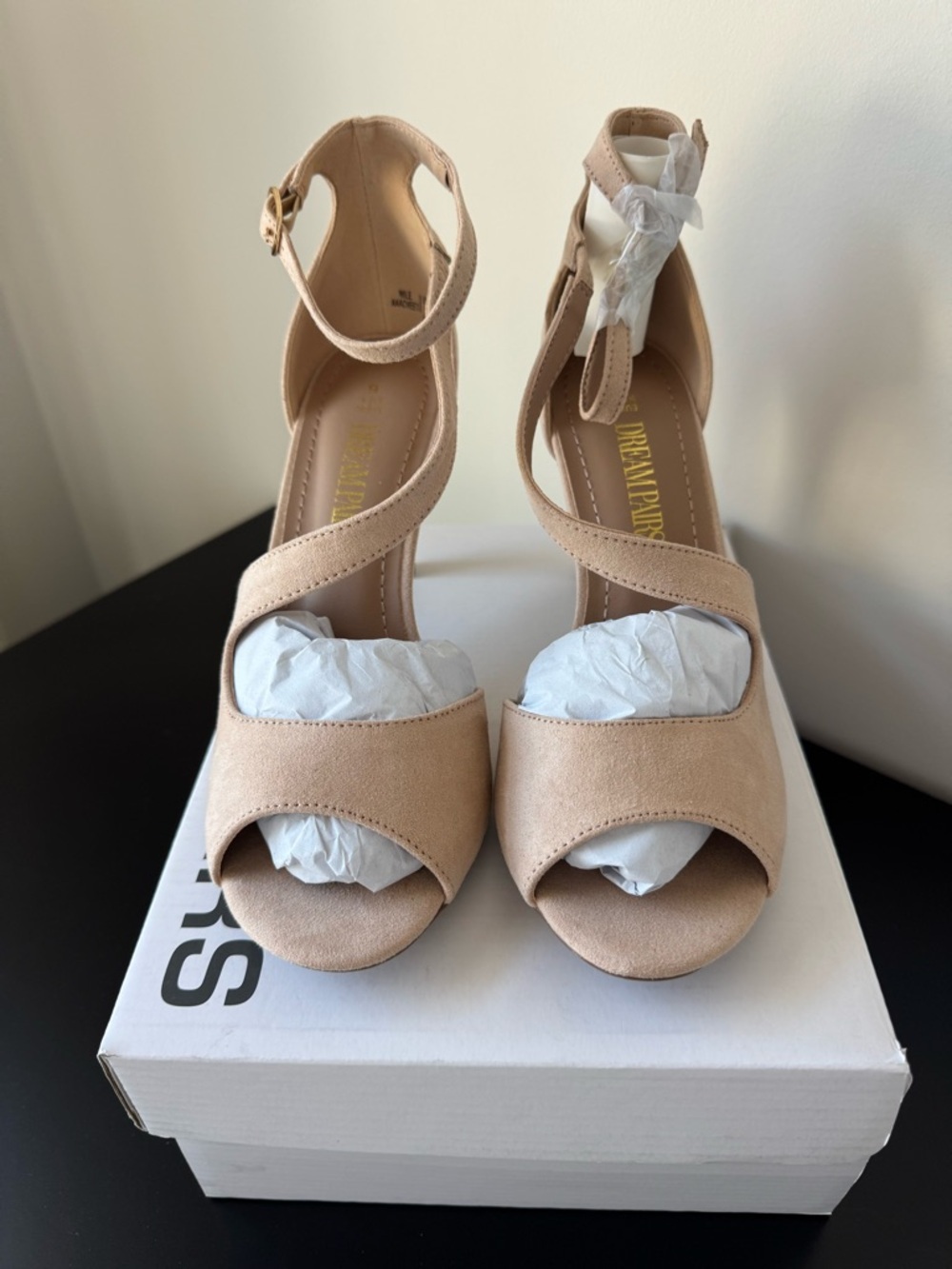DREAM PAIRS Women's NILE Fashion Stilettos Open Toe Pump Heel Sandals- Nude, NWT - Picture 1 of 11